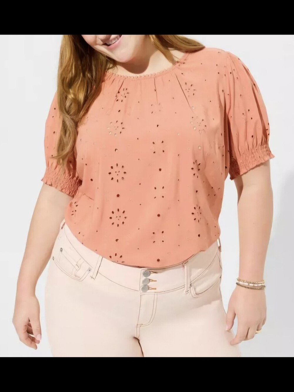 NWT torrid Coral Eyelet Puff Sleeve Back Cutout Tunic..Size:3